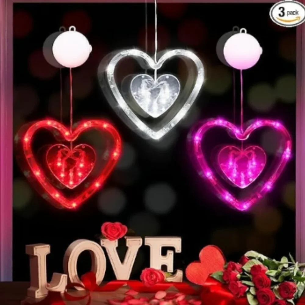 Valentine's day window lights decorations battery powered 3pc